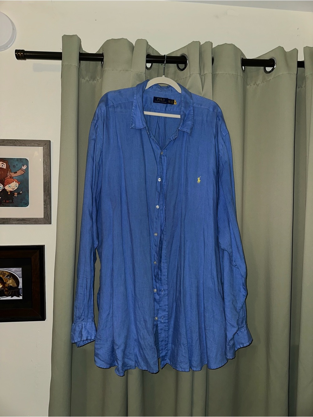 Blue Linen Ralph Lauren 4XLT Long Sleeve Button Down Shirt